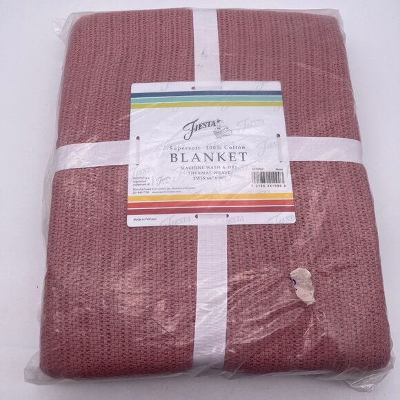 Fiesta Peony Twin Blanket 66" x 90" Supersoft 100% Cotton Thermal Weave Blanket - Picture 3 of 4